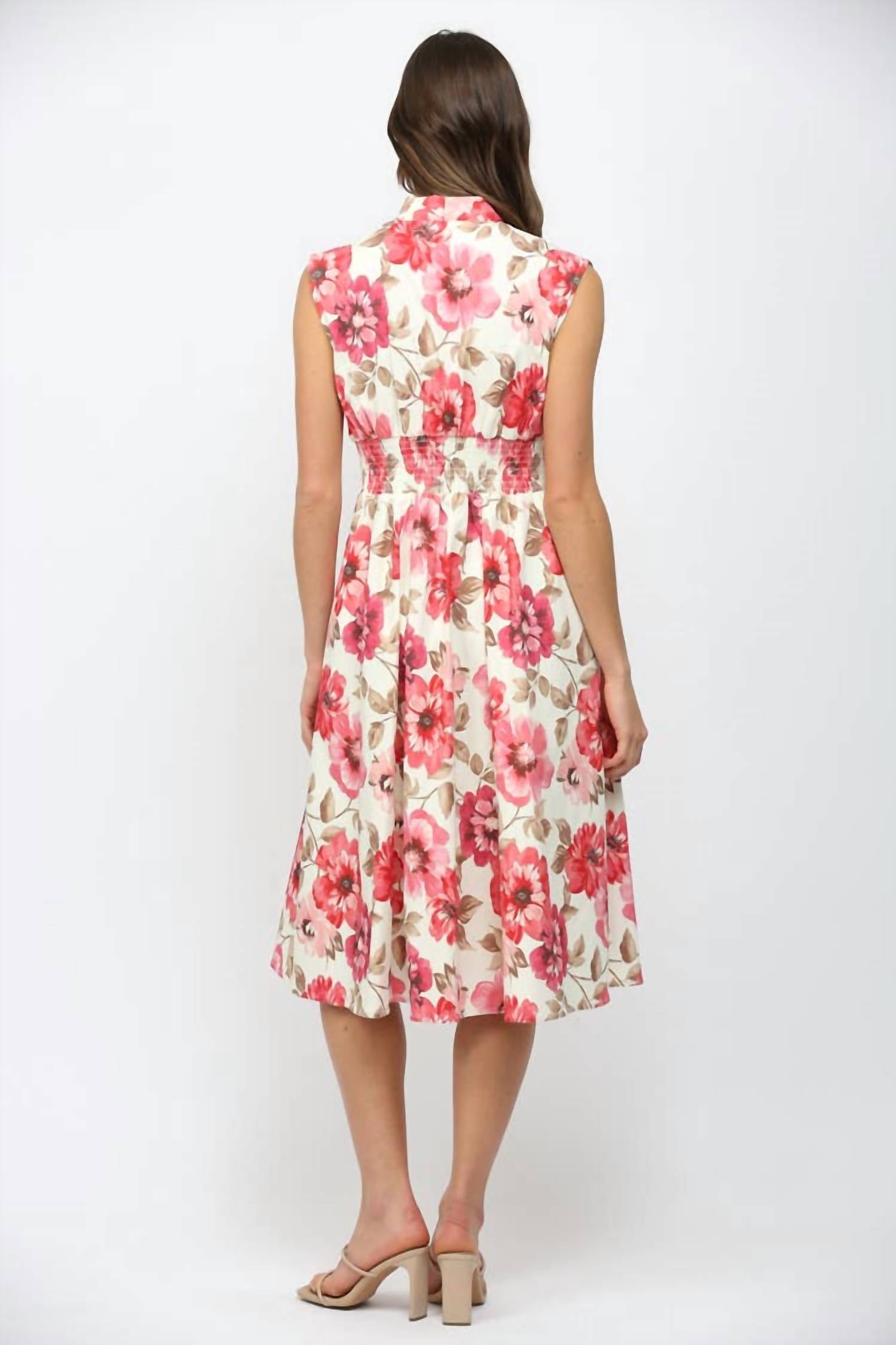Fate - Floral Smocked Waist Front Zip Dress