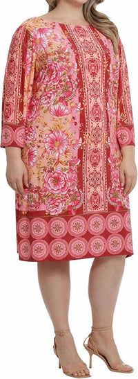 London Times - Boat Neckline Sleeve Shift Dress - Plus