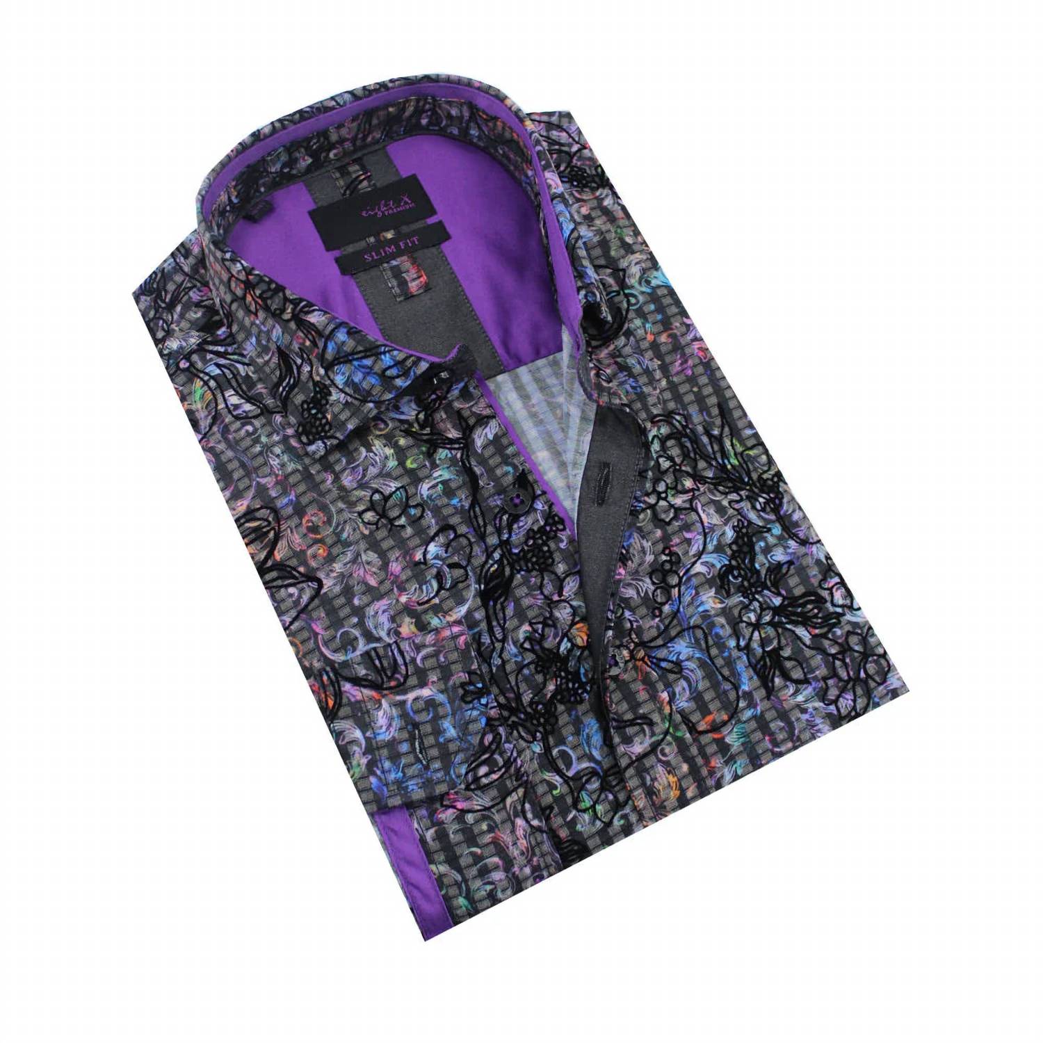 Eight X - Colorful Baroque Button Down Shirt With Flocking