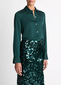 Vince - Silk-Blend Slim Button-Front Blouse