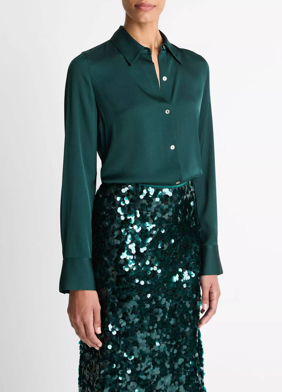 Vince - Silk-Blend Slim Button-Front Blouse