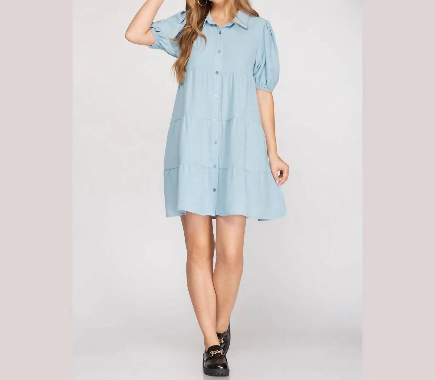 Entro - Puff Sleeve Tiered Dress