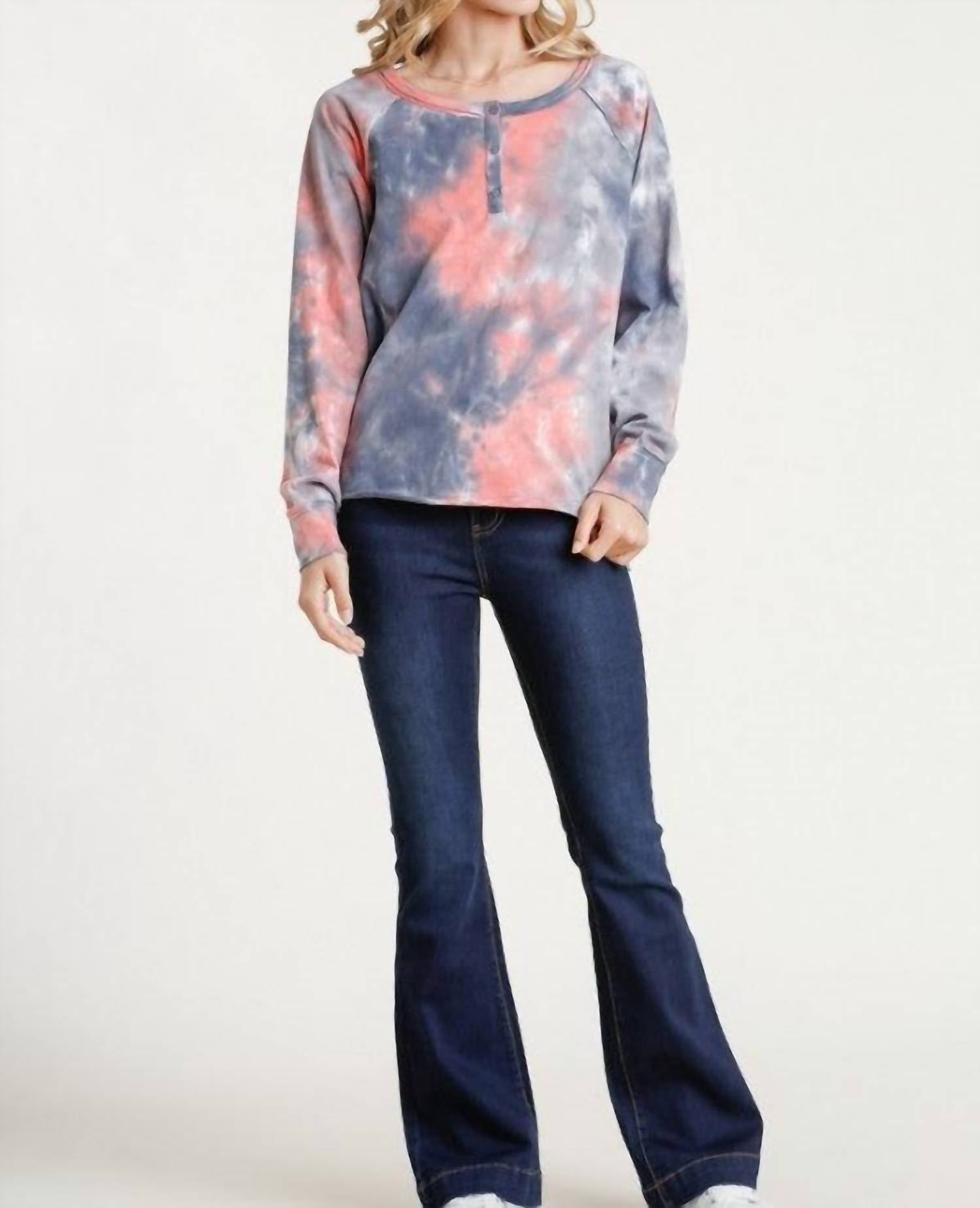 Umgee - Women's Tie Dye Henley Top