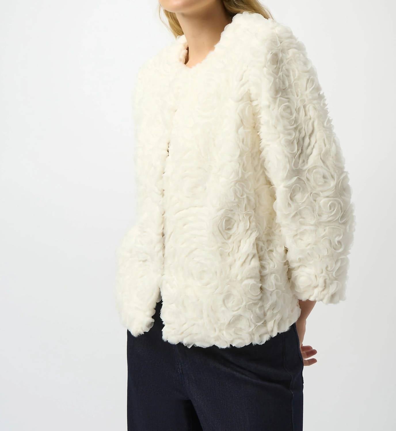 Joseph Ribkoff - Floral Rosette Faux Fur Jacket