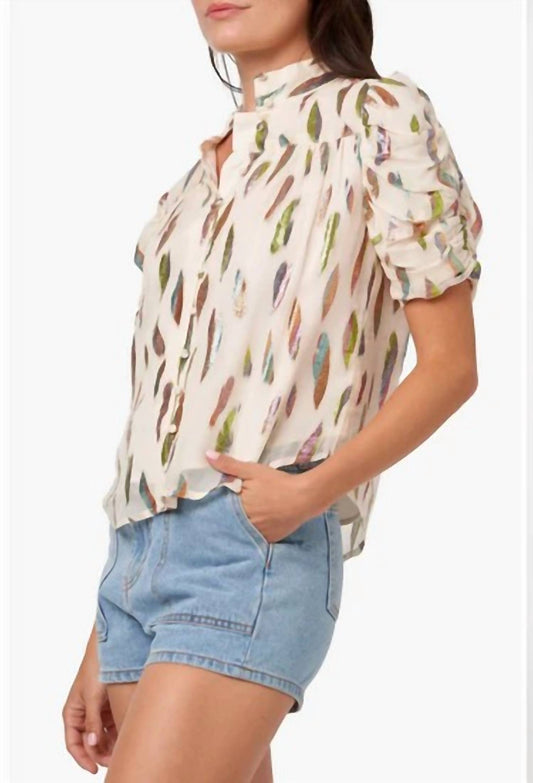 Ciebon - Lissa Shirred Sleeve Metallic Blouse