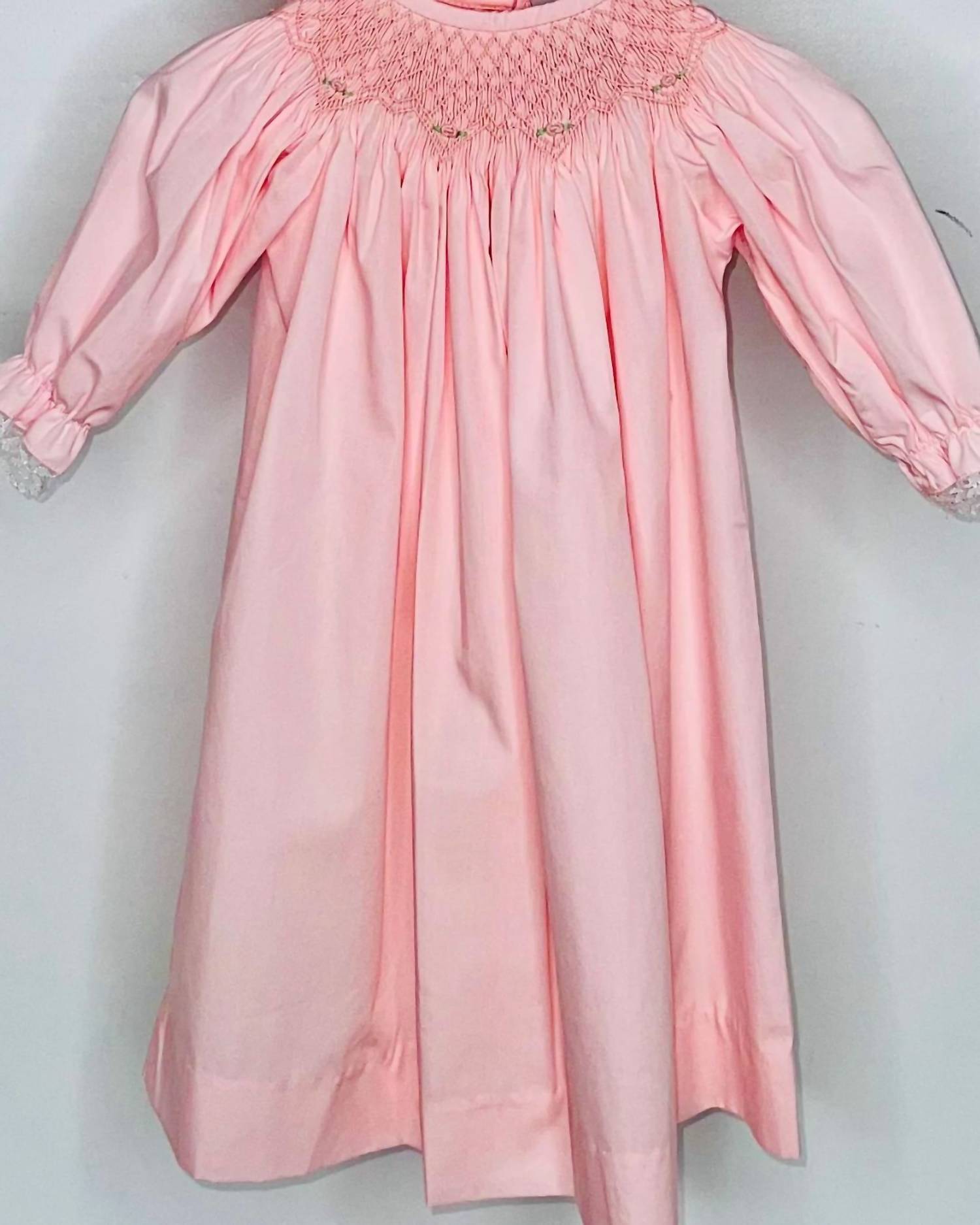 Delaney - Girls' Smocked Lace Trim Daygown And Bonnet