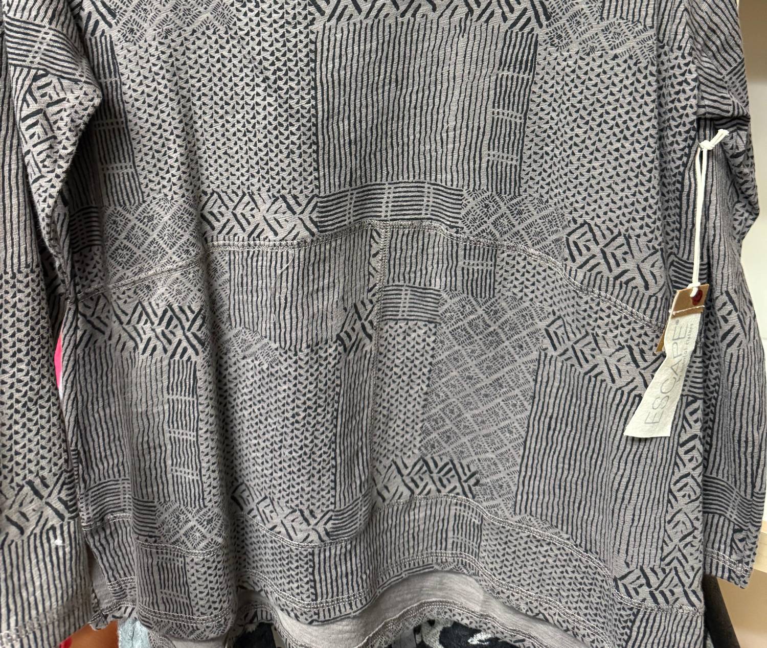 ESCAPE BY HABITAT Printed Cowl Neck Top in grey - women's long sleeve top - alternate view