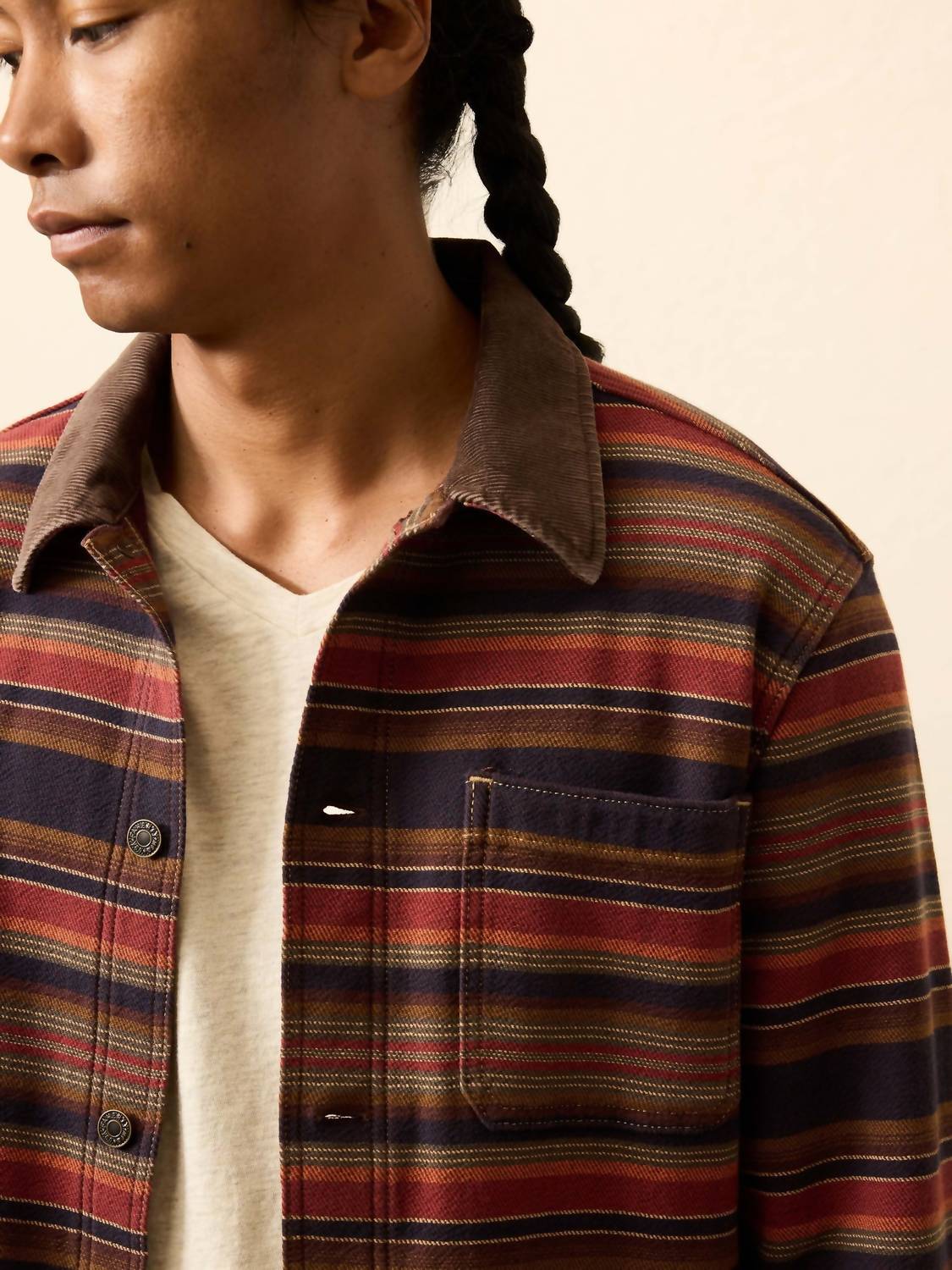 Faherty High Ridge Twill Studio Jacket in night time fire stripe 1 - men's jacket - alternate view