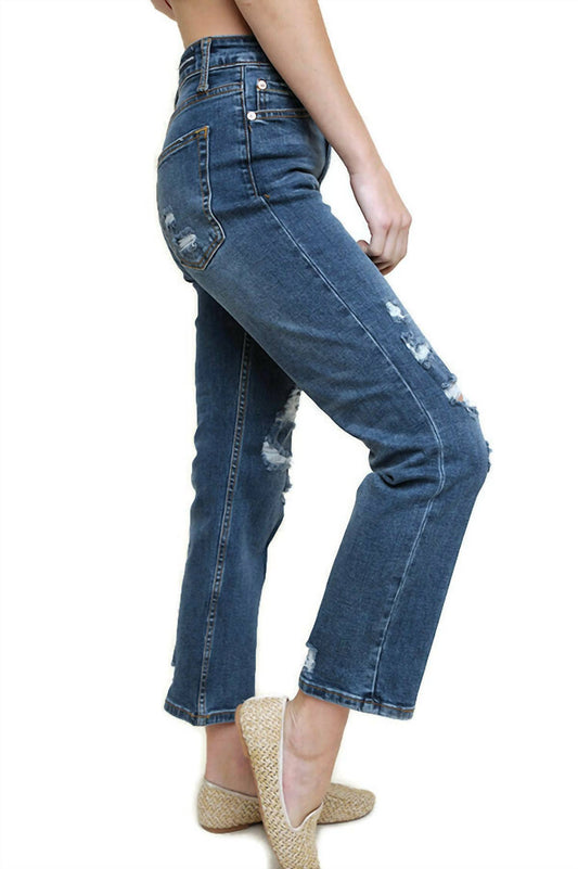 Umgee - Distressed High Waist Straight Leg Jean