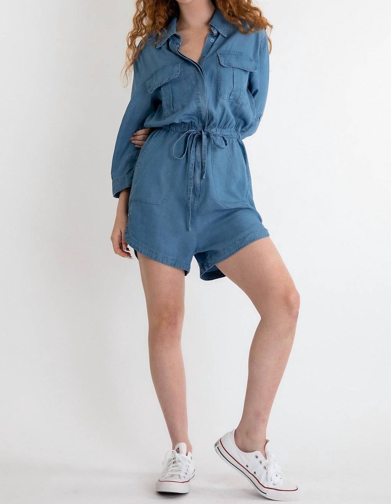 Blue Velvet Lightweight Chambray Romper in denim - women's pants - view 4