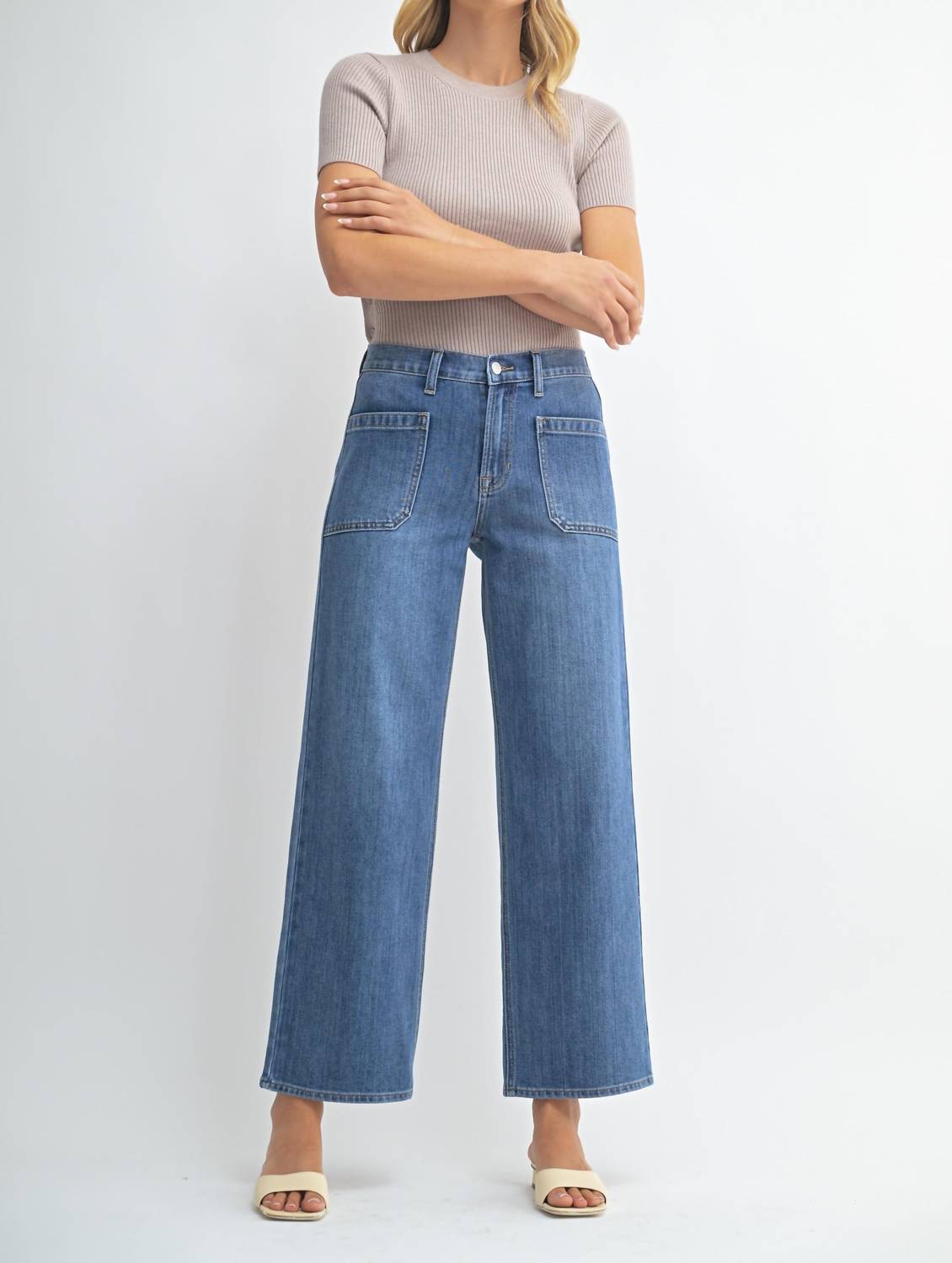 Just Usa - Katie Patch Pocket Straight Wide Leg Denim Jeans
