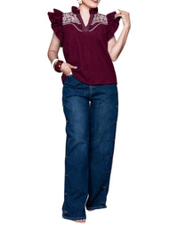 Thml - Women's Flutter Sleeve V-neck Blouse