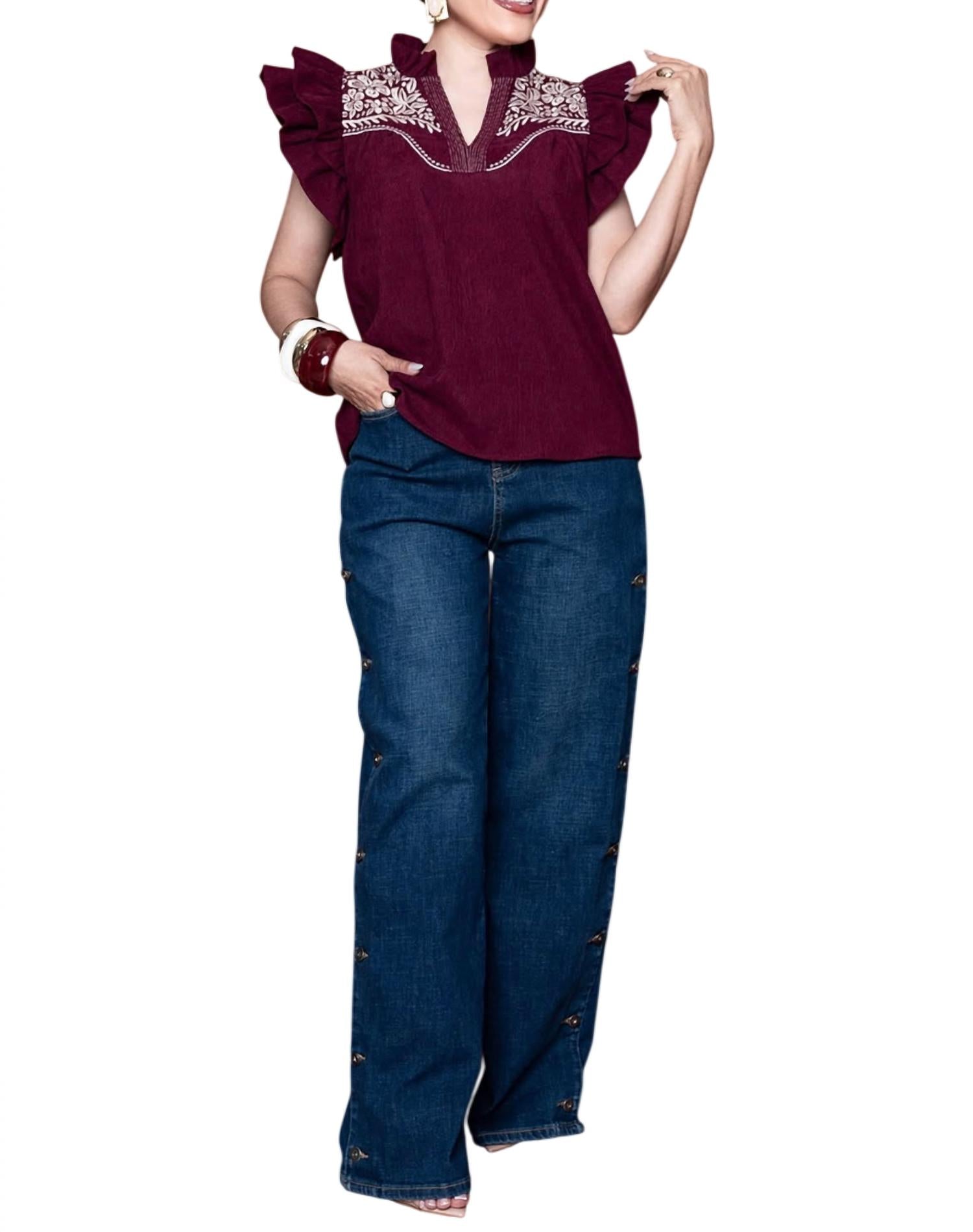 Thml - Women's Flutter Sleeve V-neck Blouse
