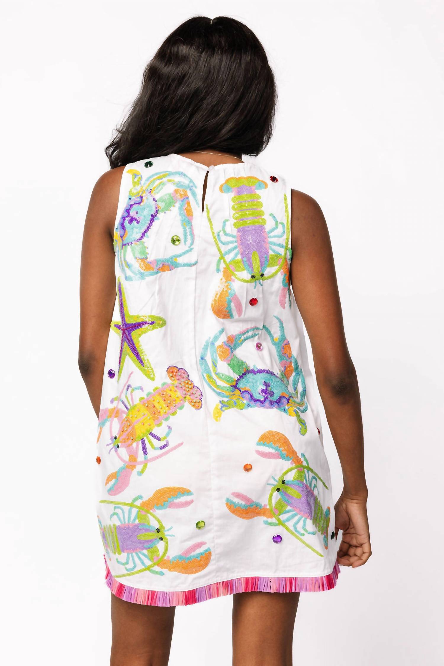 Queen Of Sparkles - Multi Crab Starfish & Lobster Tank Fringe Dress