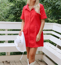 2.7 AUGUST APPAREL Love Me Denim Mini Dress in watermelon - women's dress - detail view
