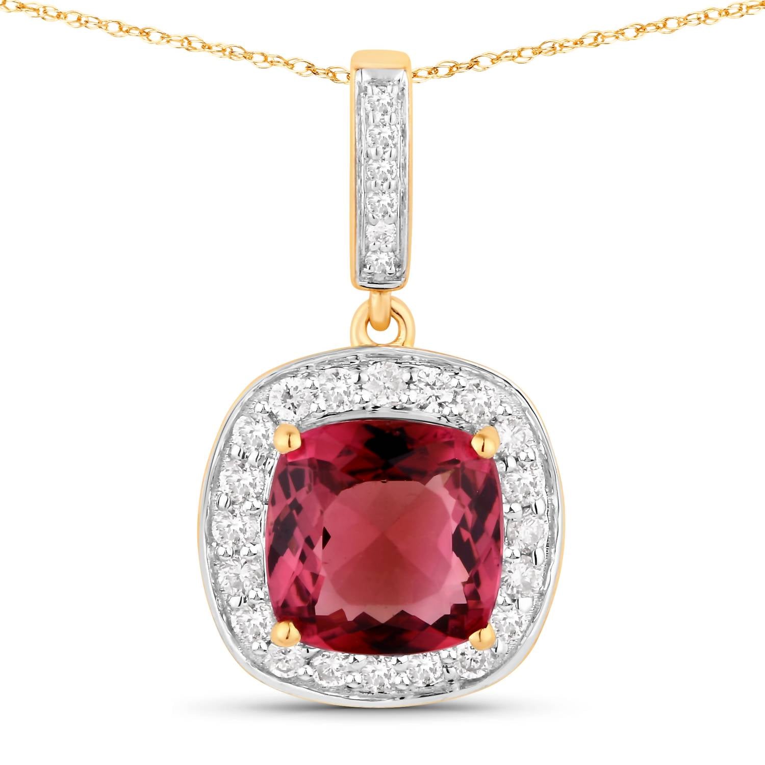 Diana M Jewels Women's Cushion Natural Tourmaline Pendant Necklace (2.41 Ct) - Classic Plus in 14k yellow gold - women's jewelry - detail view