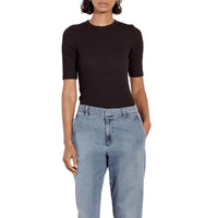 Enza Costa Textured Knit Half Sleeve Bodysuit in black - women's shirt - alternate view