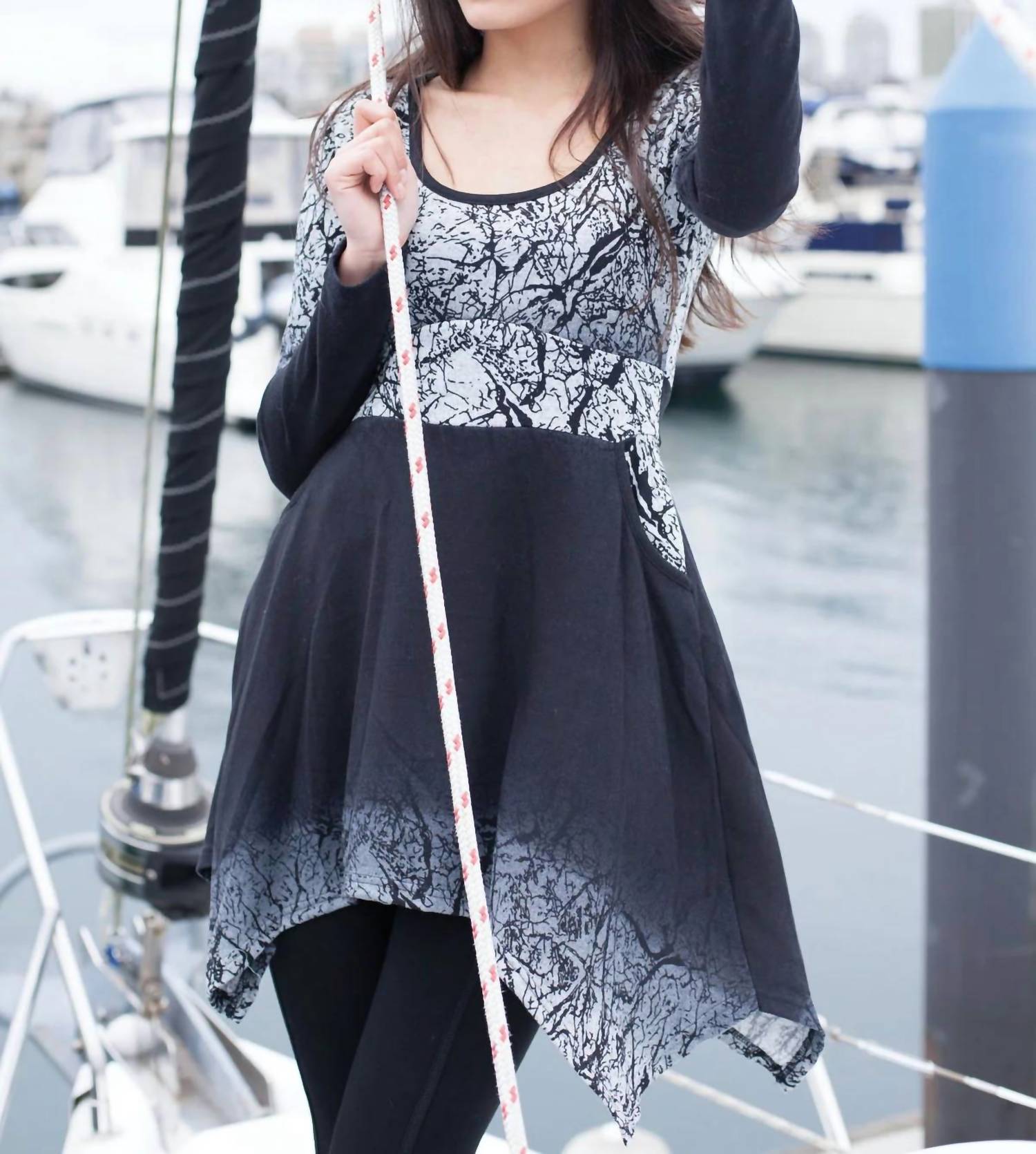 Papillon - Crackle Print Hankey Hem With Pockets Dress