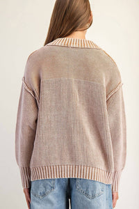 ee:some Half Button Front Long Sleeve Knit Pullover in washed walnut - women's long sleeve top - alternate view