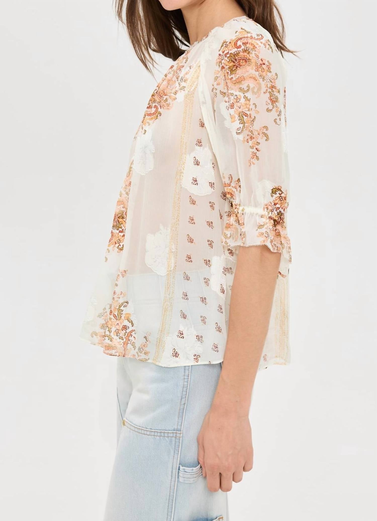 Ulla Johnson Pippa Short Sleeve Blouse in alabaster 1 - women's blouse - alternate view