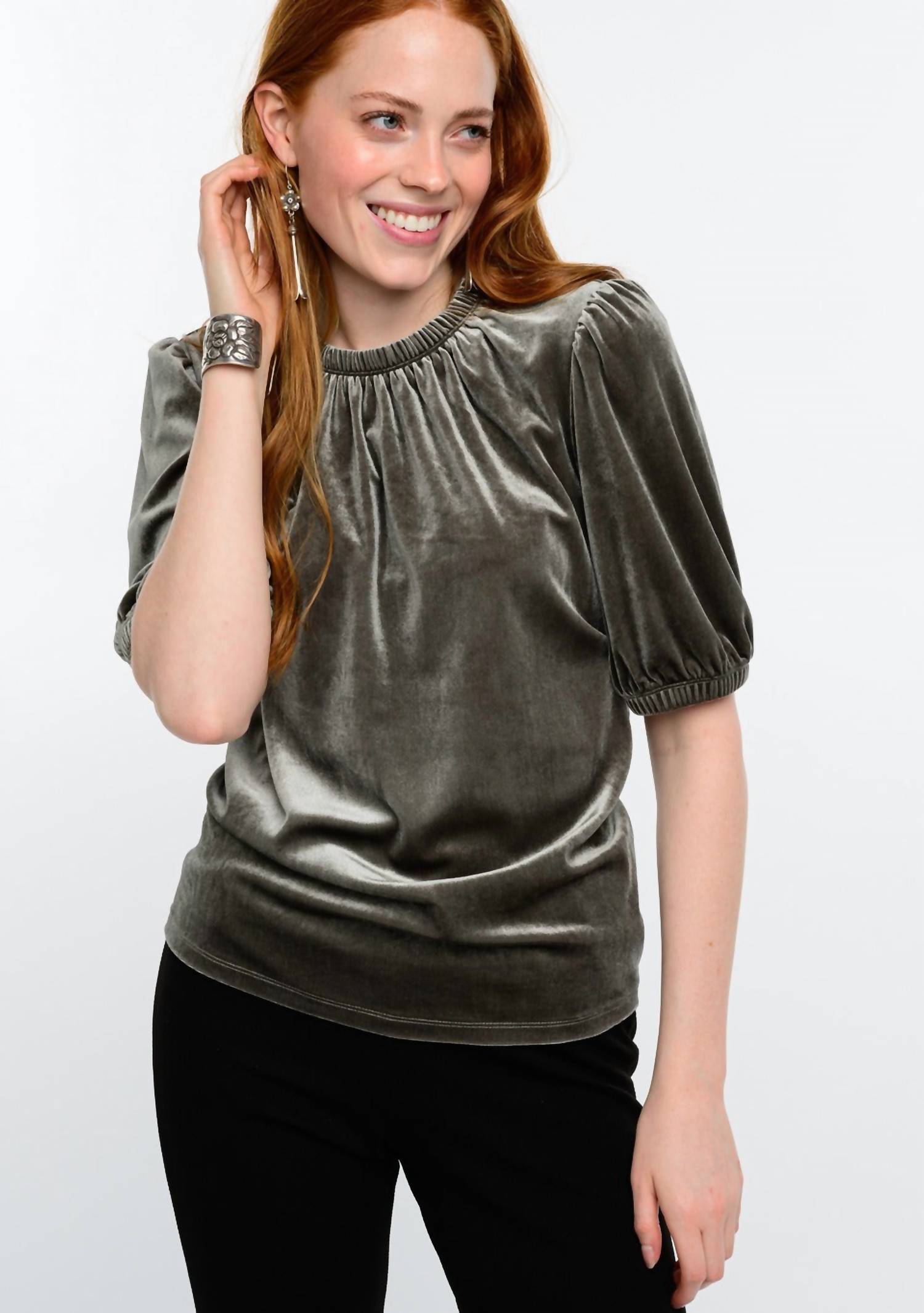 Ivy Jane - Velvet Rouched Neck Top