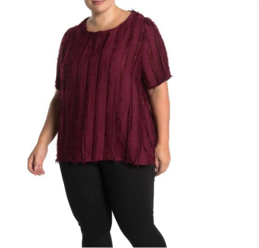 Everleigh - Shadow Stripe Eyelash Merlot Fringe Top