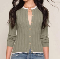 heartloom Tommy Long Sleeve Cardi Sweater in sage - women's sweater - detail view