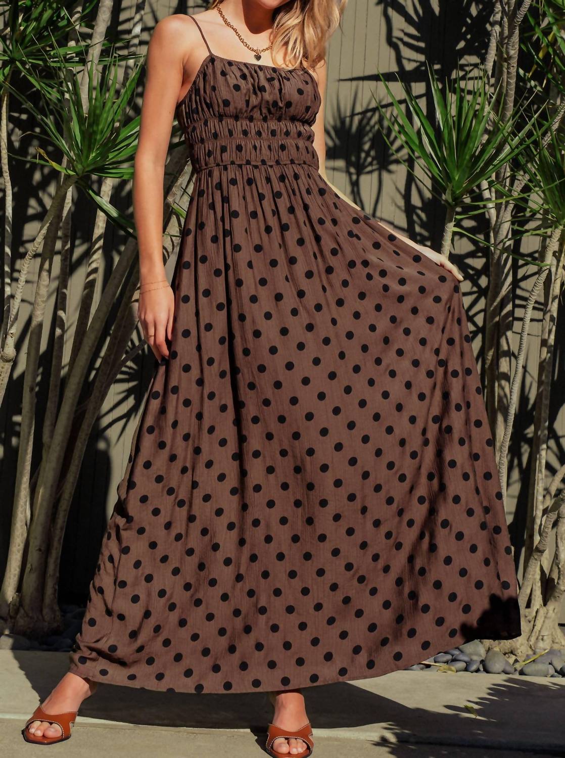 Urban Daizy - Polka Dot Smocked Maxi Dress