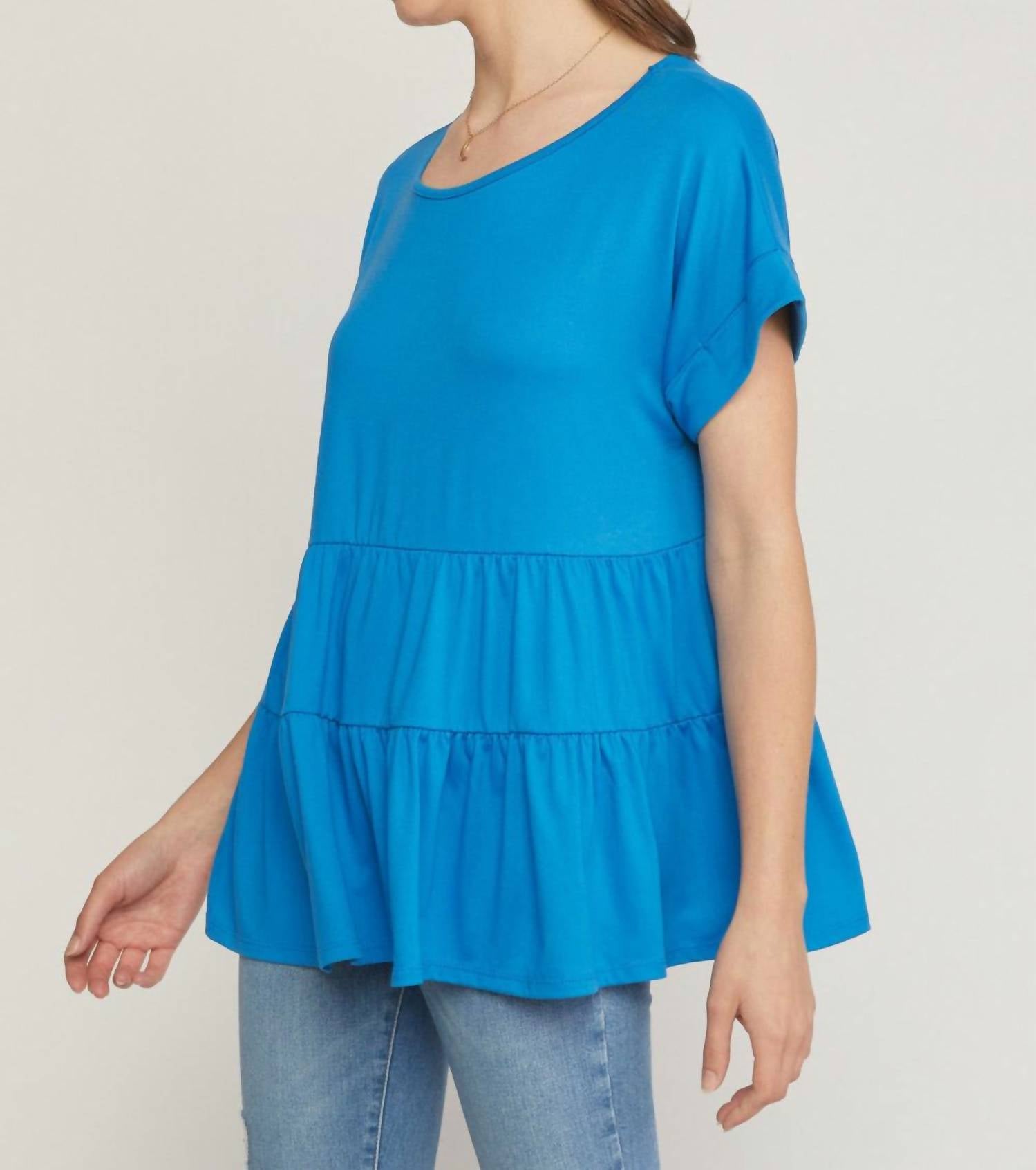 Entro - Round Neck Short Sleeve Tiered Top