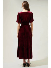 SUGARLIPS Velvet Tiered Maxi Debbie Dress - women's dress - detail view