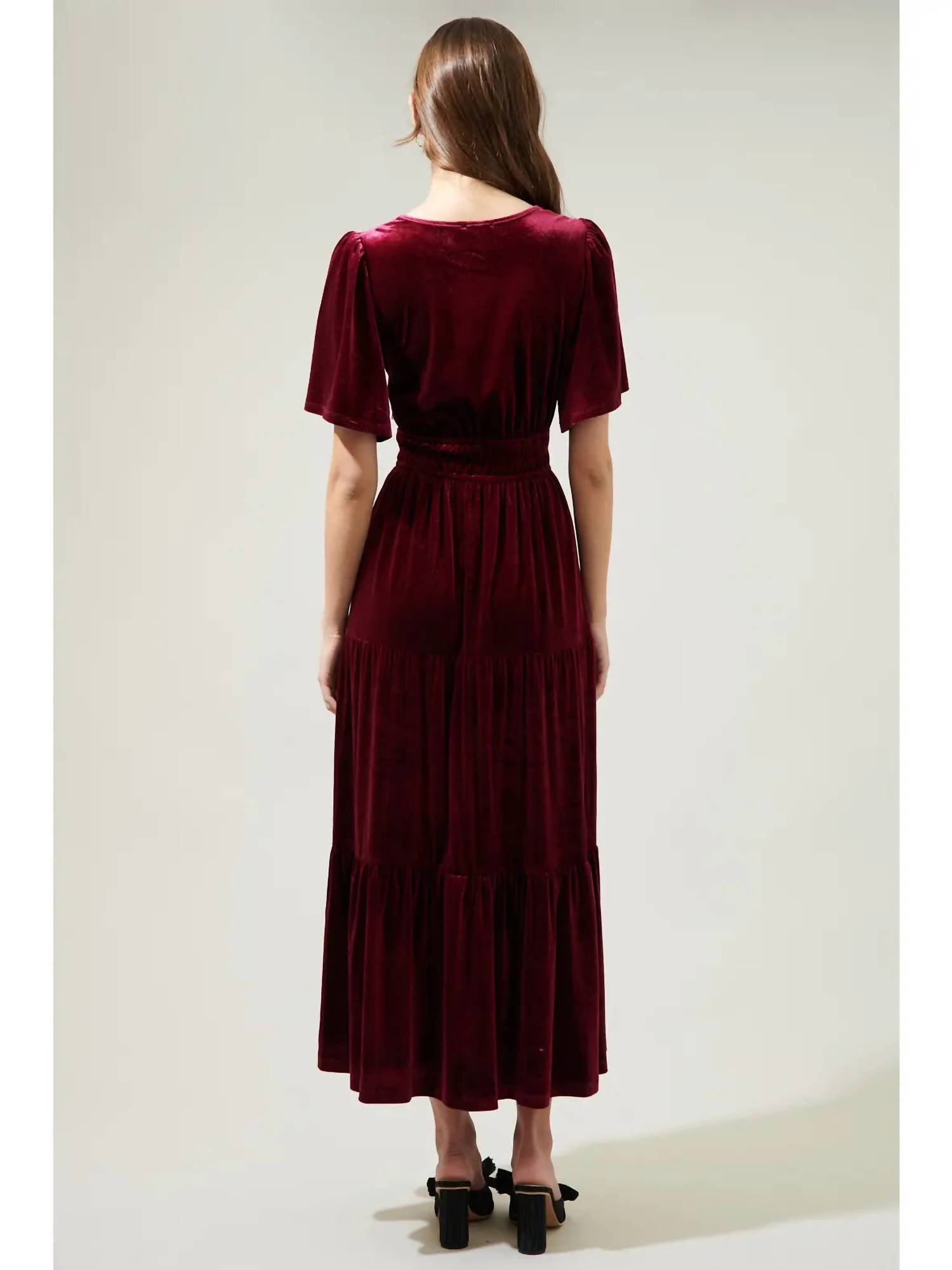 SUGARLIPS Velvet Tiered Maxi Debbie Dress - women's dress - detail view
