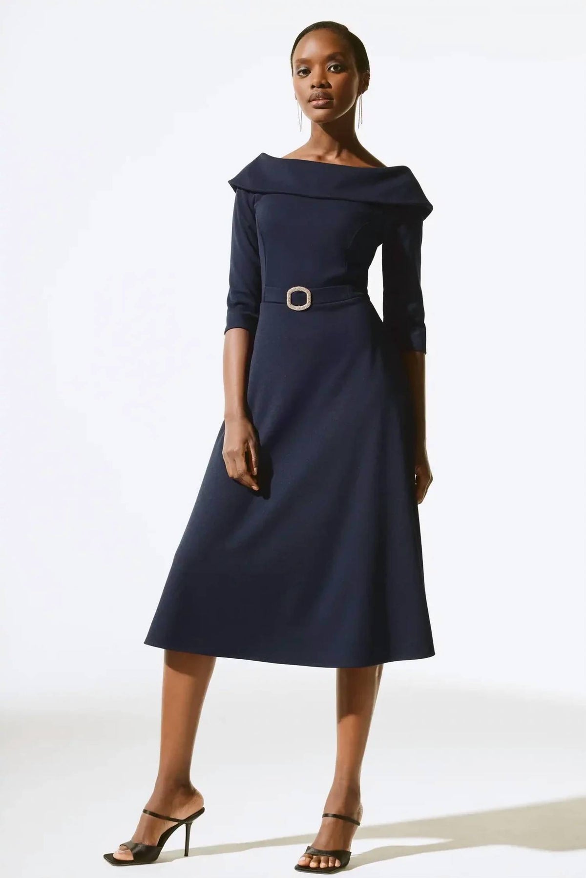 Joseph Ribkoff - Belted Boat Neck Midi Dress