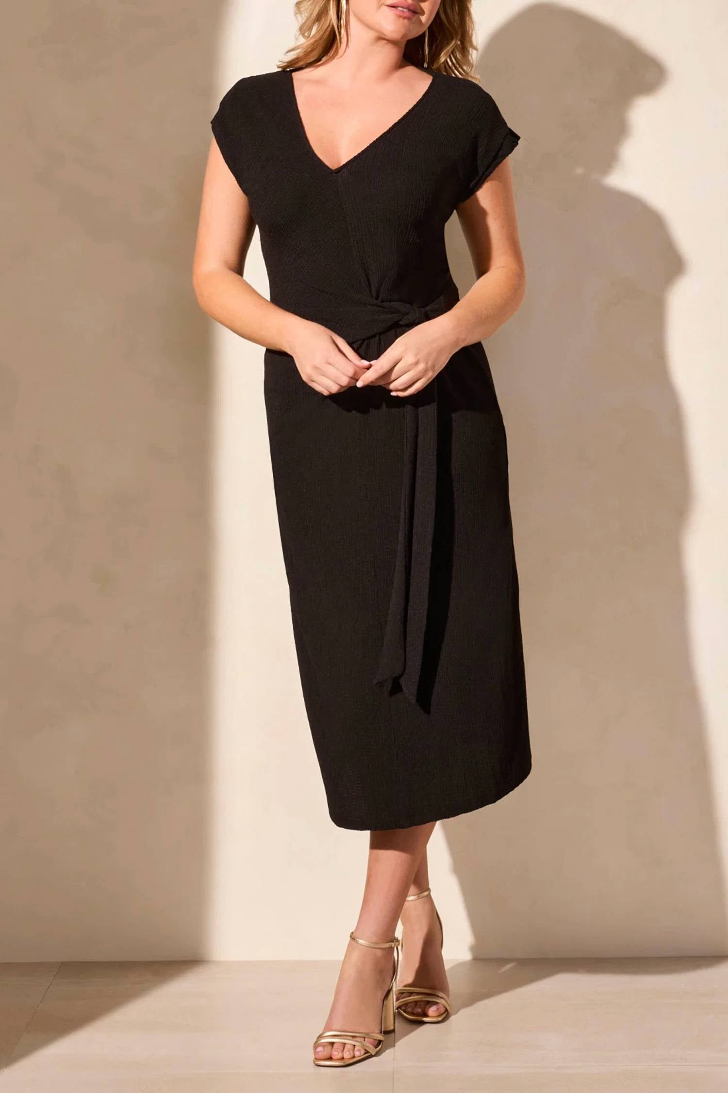 Tribal - Short Sleeve Dress With Front Tie
