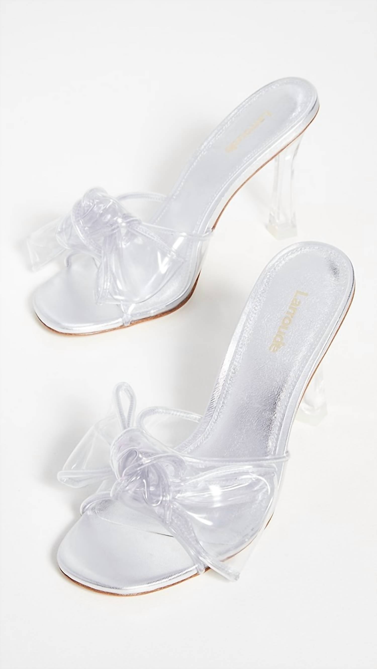 Larroude Women's Mariah Mule Bow Sandals in clear silver - women's sandal - alternate view
