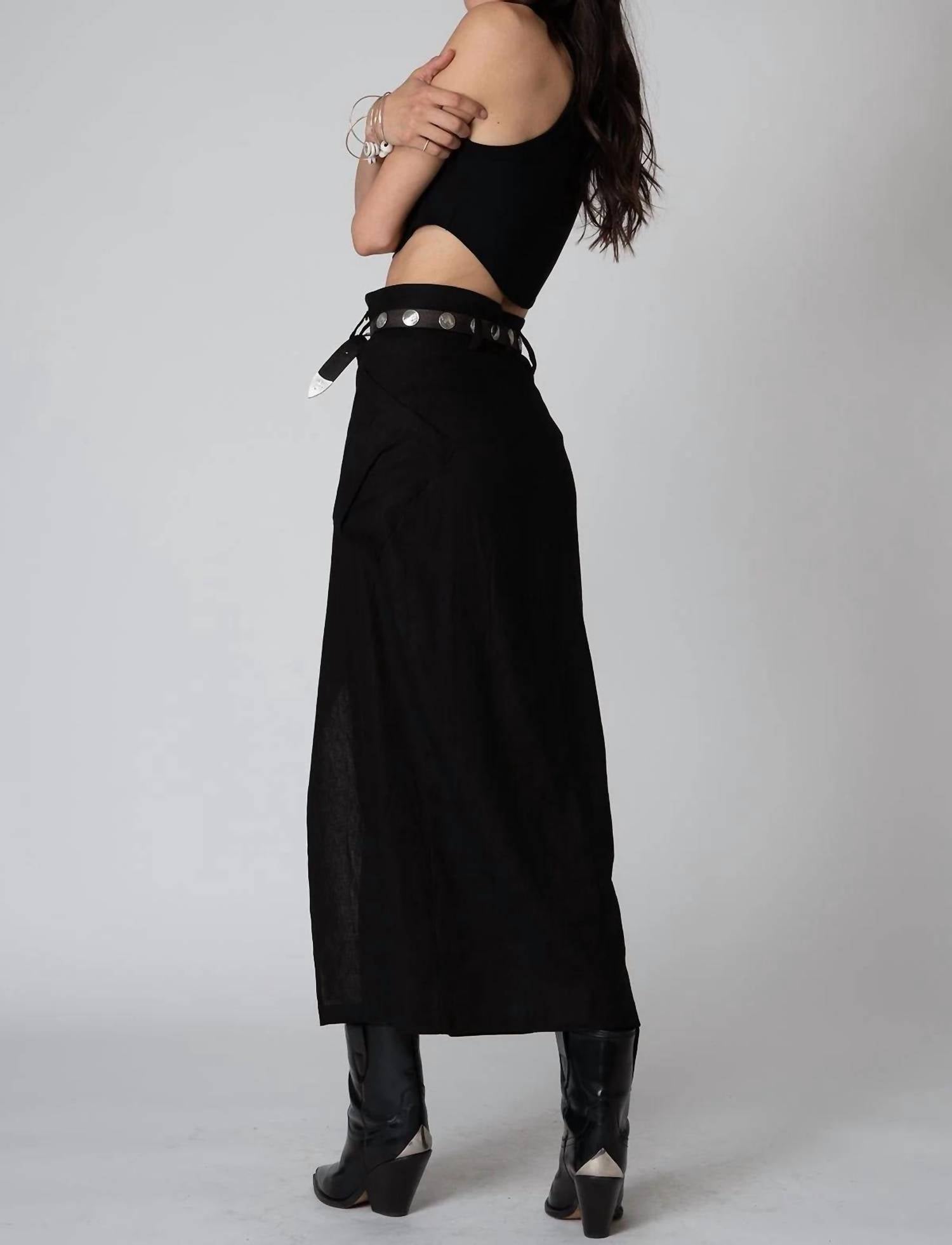 Stillwater - Stretch Linen Cargo Knotch Waist Maxi Skirt