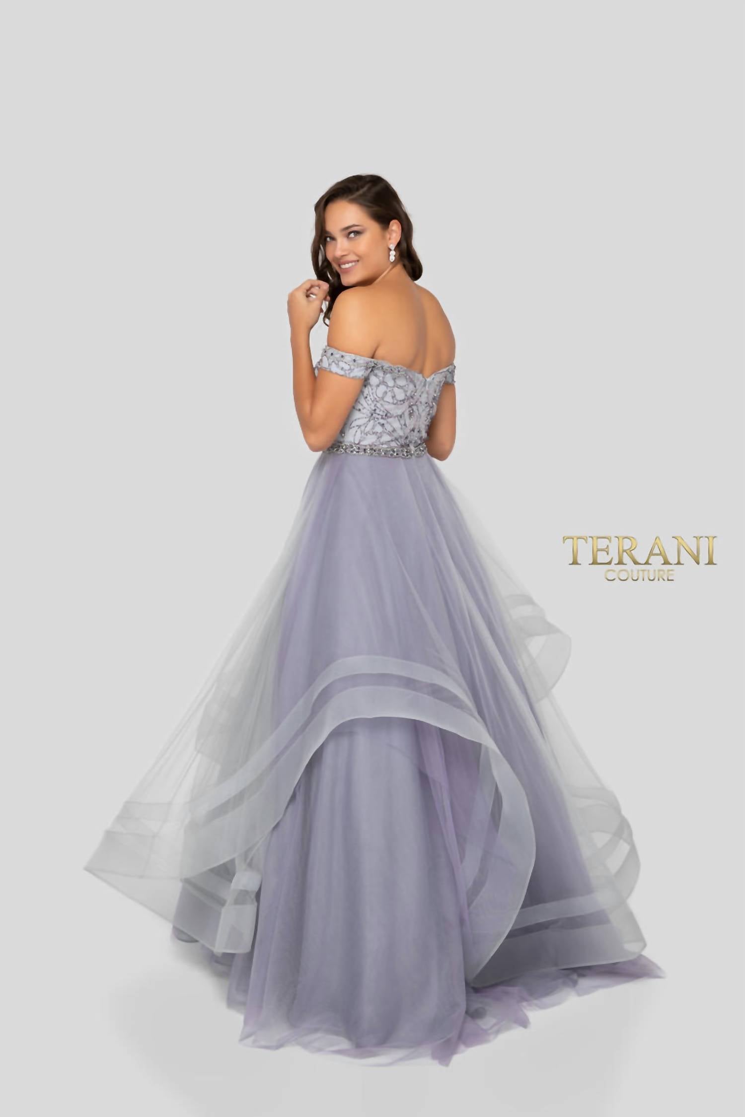 Terani Couture - Embellished Off-the-shoulder A-line Dress