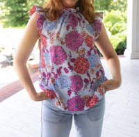 umgee Poppy Floral Blouse in blue - women's blouse