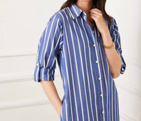 Karen Kane - Roll Tab Stripe Mini Shirtdress