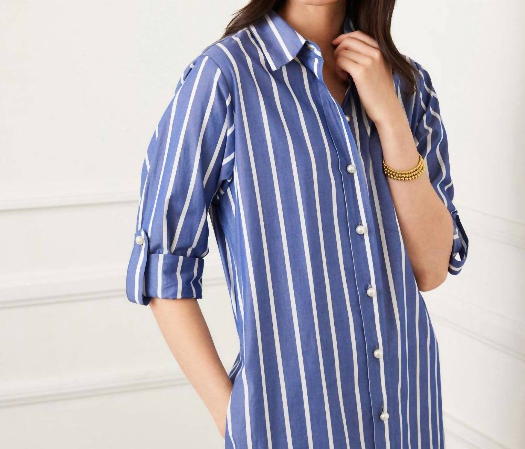 Karen Kane - Roll Tab Stripe Mini Shirtdress