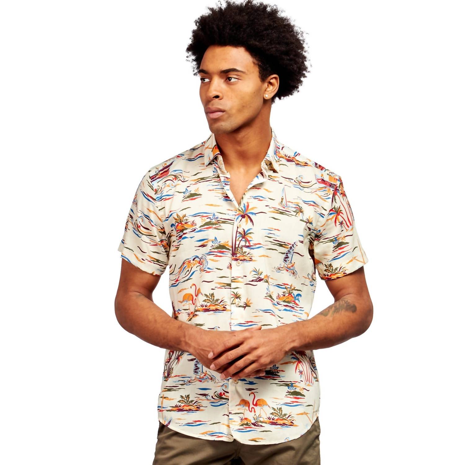 Eight X - Tropicalia Patterned Short Sleeve Button Down Shirt