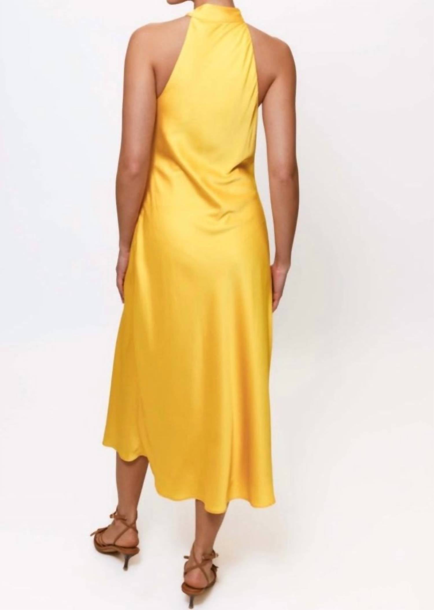 hutch Mari Sleeveless Halter Midi Dress in yellow - women's dress - detail view