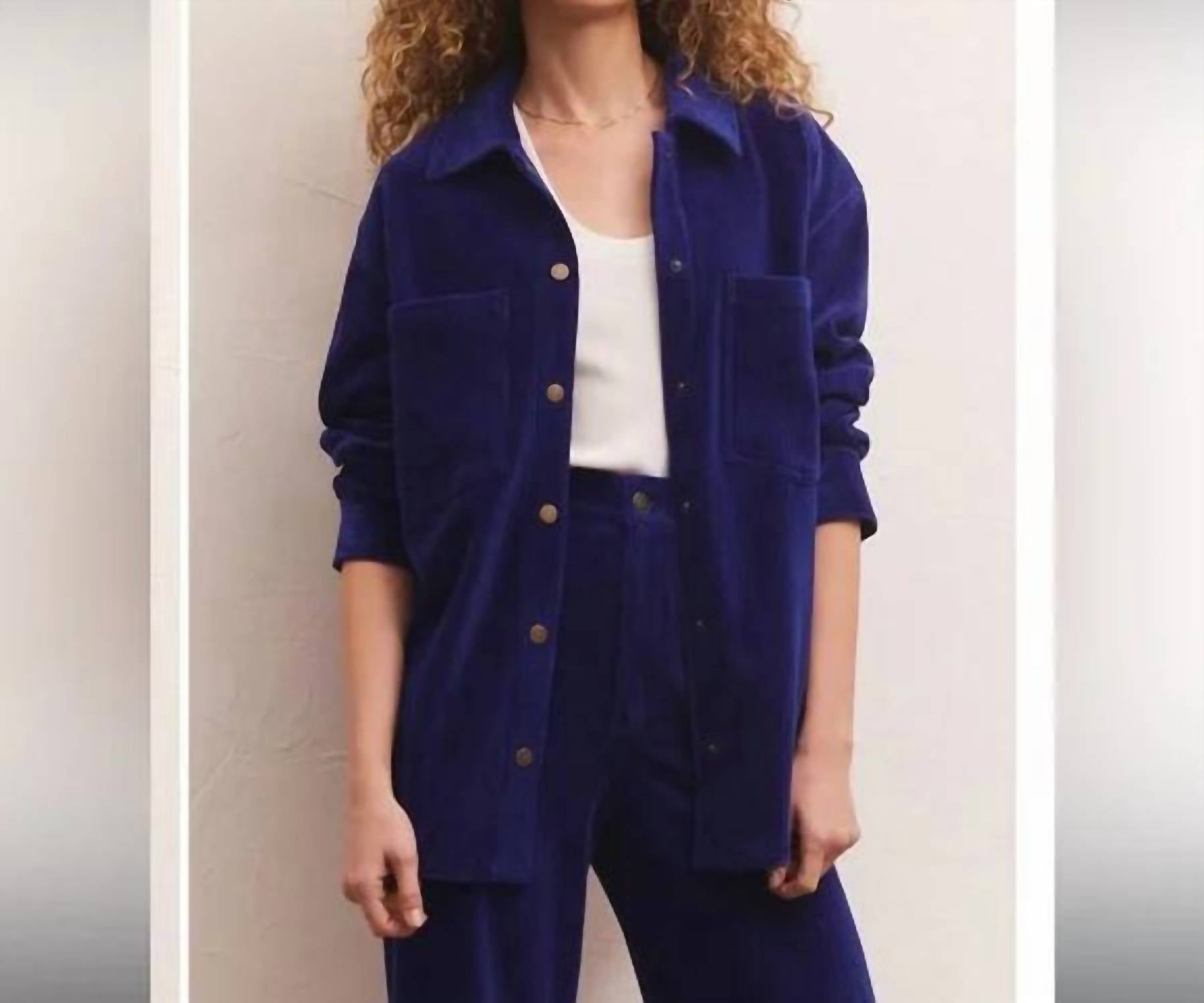 FRNCH Knit Cord Jacket in blue - women's jacket