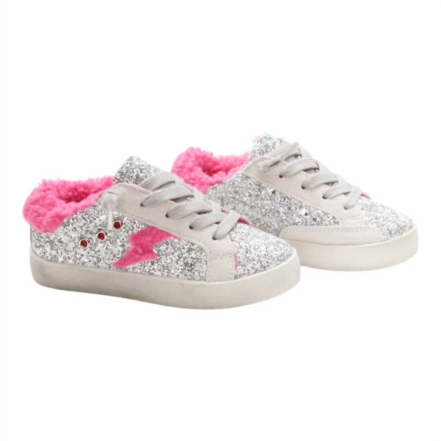 Mini Dreamers - Girl's Ivy Glitter Fuzzy Bolt Sneakers