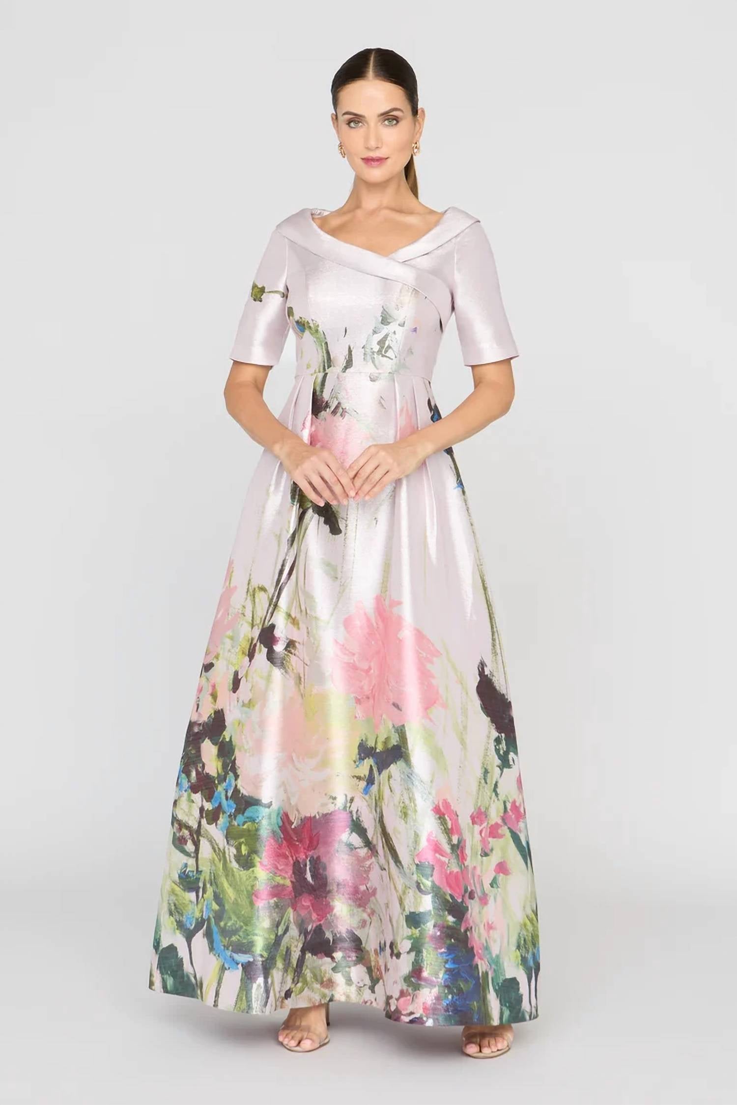 Kay Unger - Coco Pleated Crossover Collar Gown