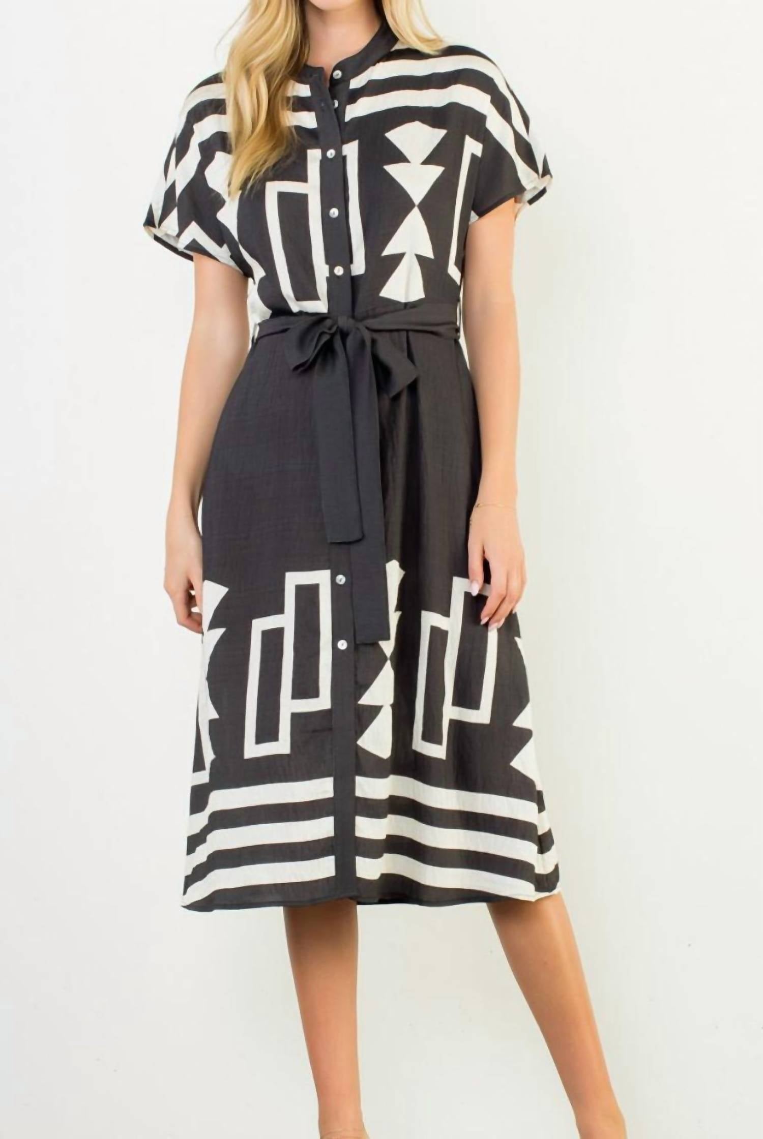 Thml - Short Sleeve Print Button Up Dress
