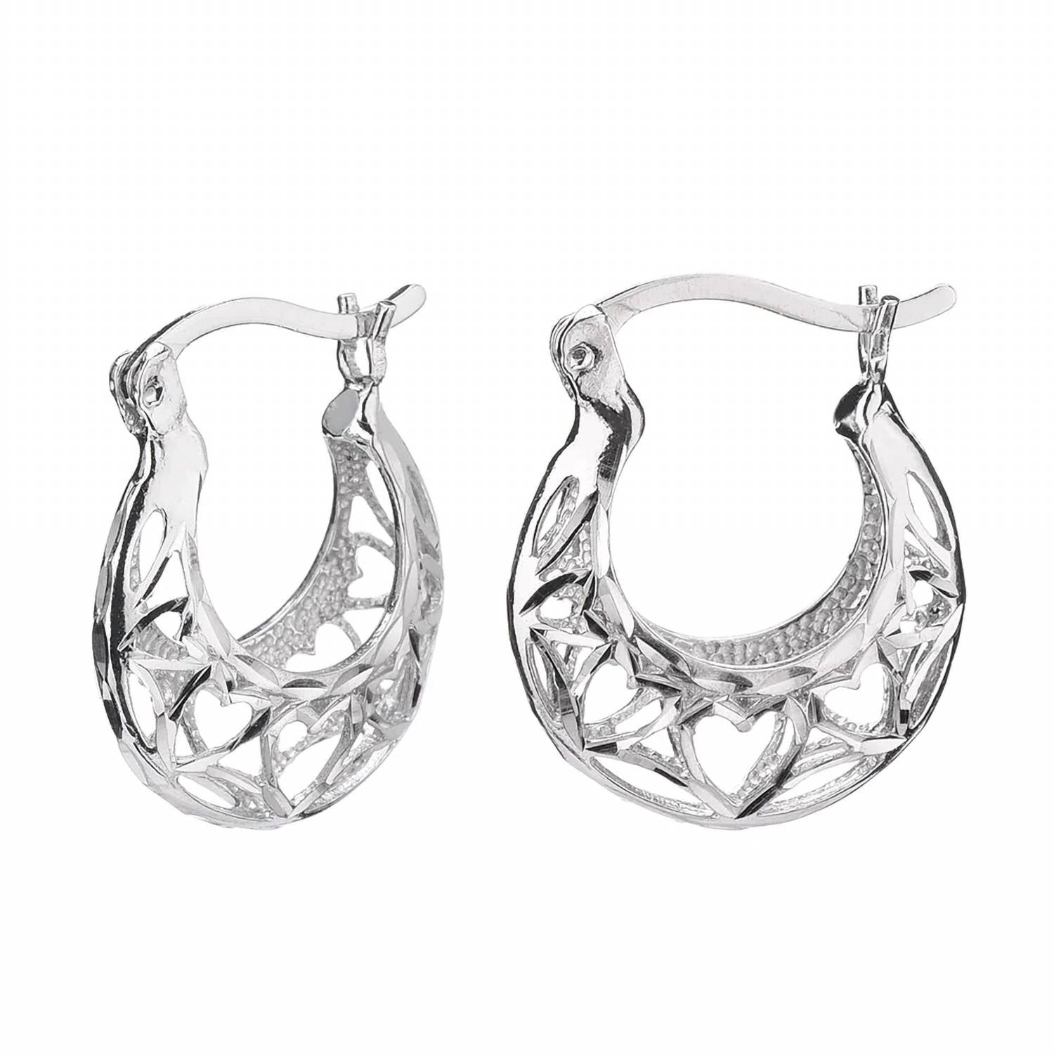 Gold & Honey - Women's Heart Filigree Hoop Earrings And Pendant Necklace Set