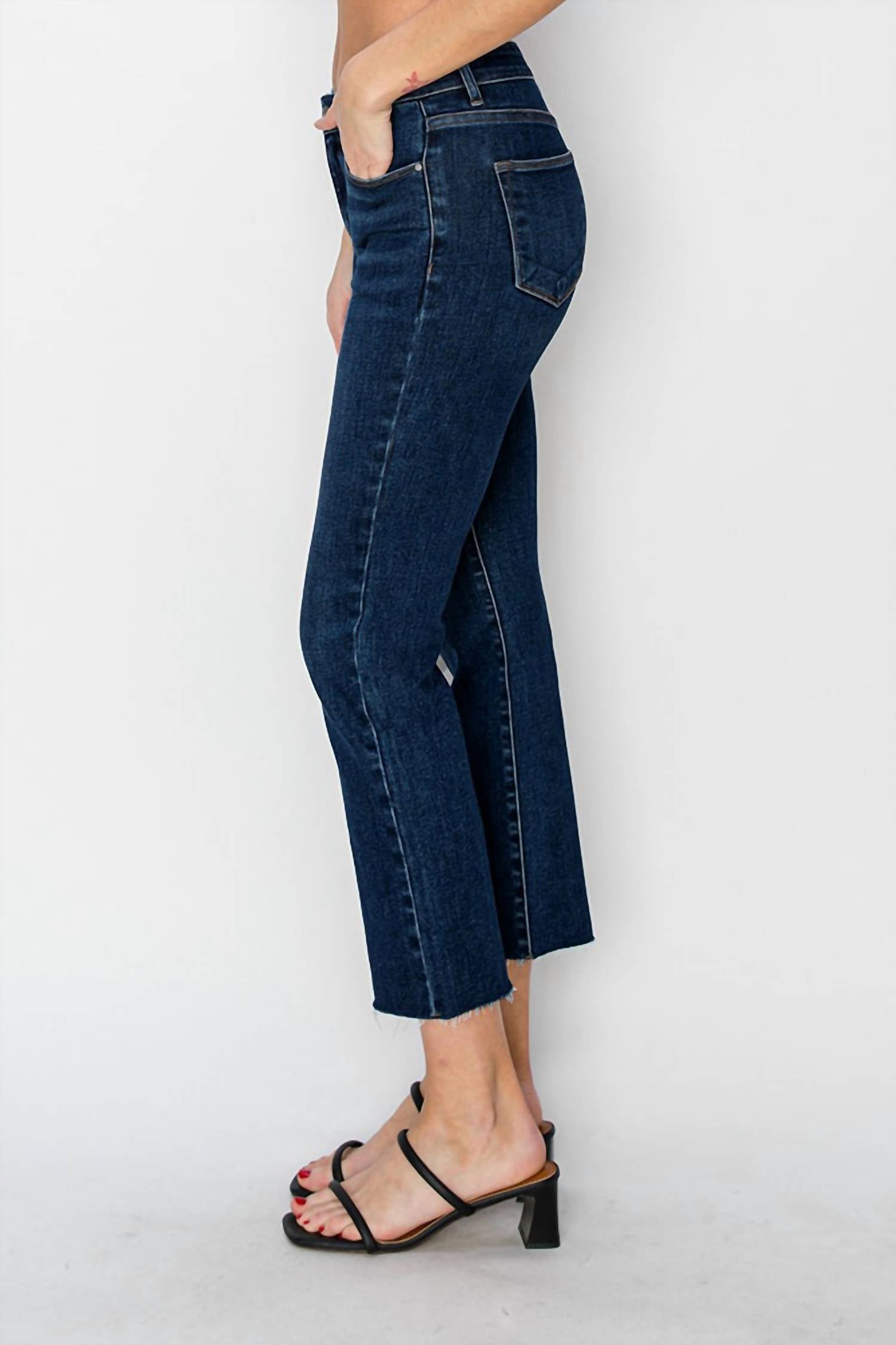 Risen - Mid-rise Crop Straight Raw Edge Hem Jeans