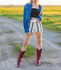 Miou Muse - When It Hits Striped Crochet Shorts