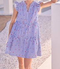 Skies Are Blue - Striped Mini Dress With Star Embroidery