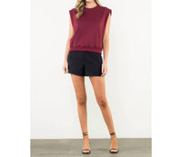 THML Metal Button Shoulder Sleeveless Top in burgundy - women's blouse - alternate view